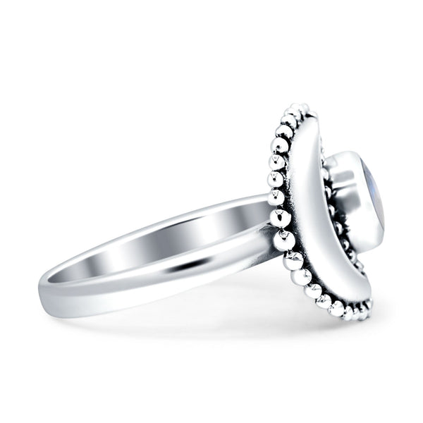 Crescent Moon Ring Moonstone Oxidized 925 Sterling Silver