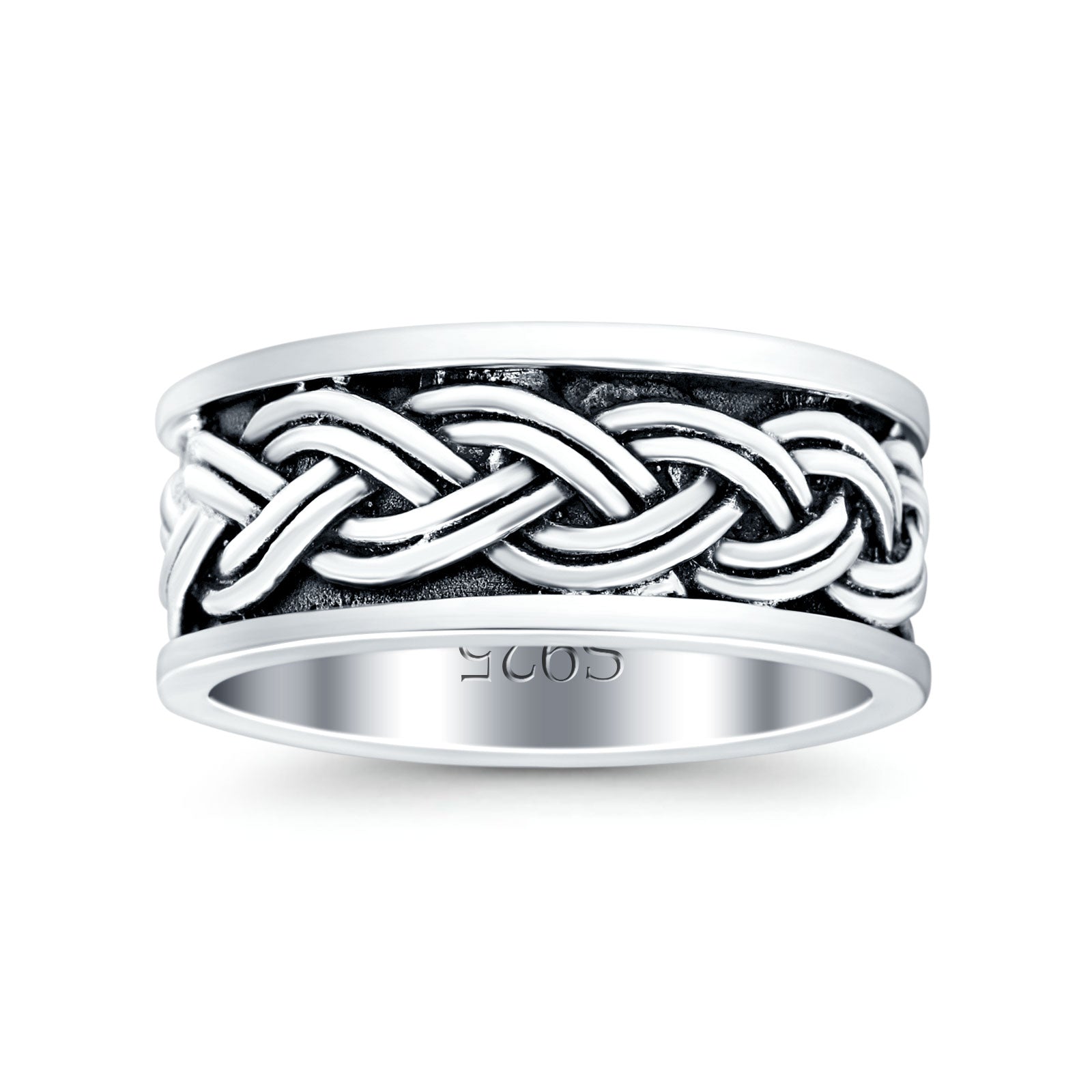 Celtic Weave Crisscross Infinity Oxidized Band Solid 925 Sterling Silver Thumb Ring (8mm)