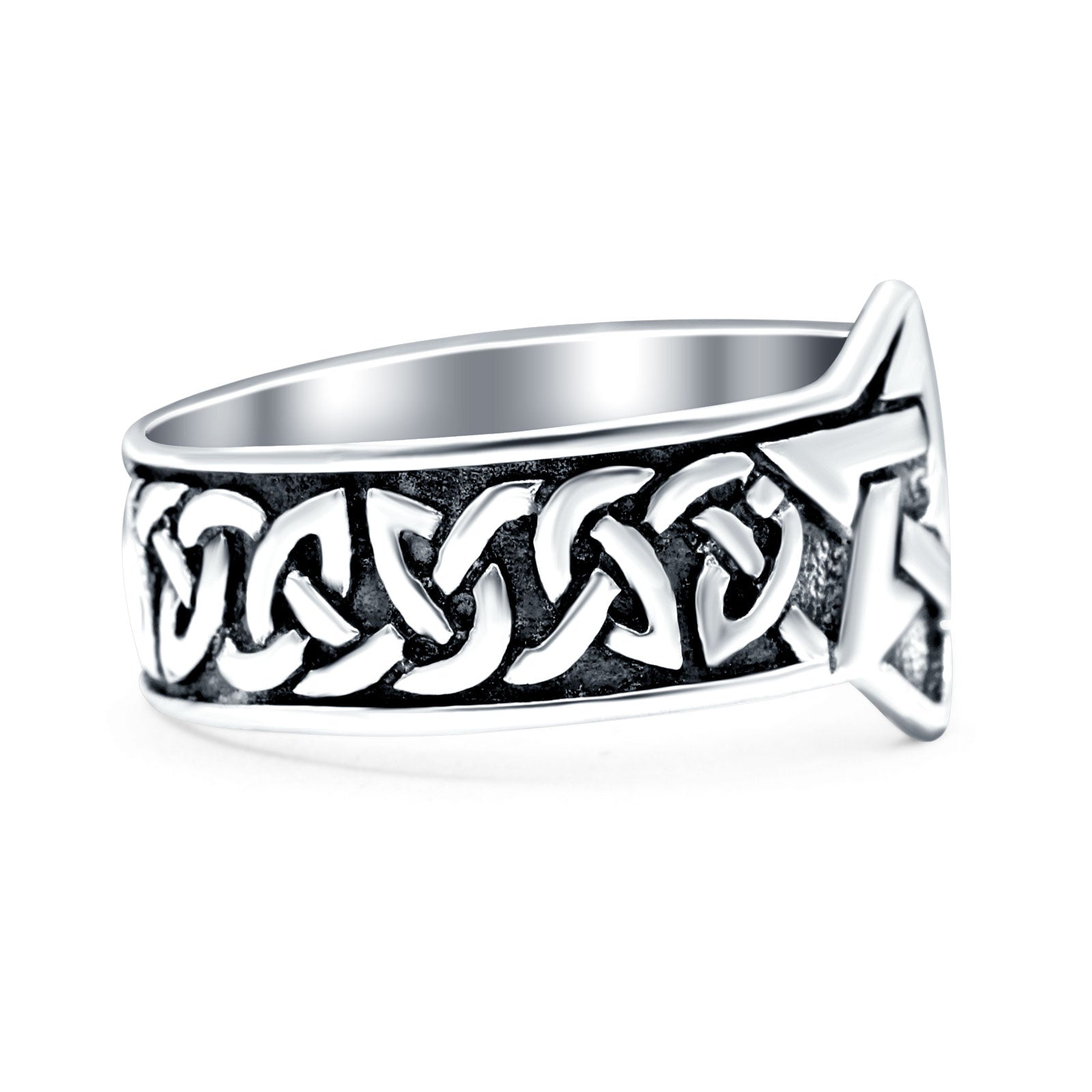 Celtic Pentagram Star Oxidized Band Solid 925 Sterling Silver Thumb Ring (15mm)