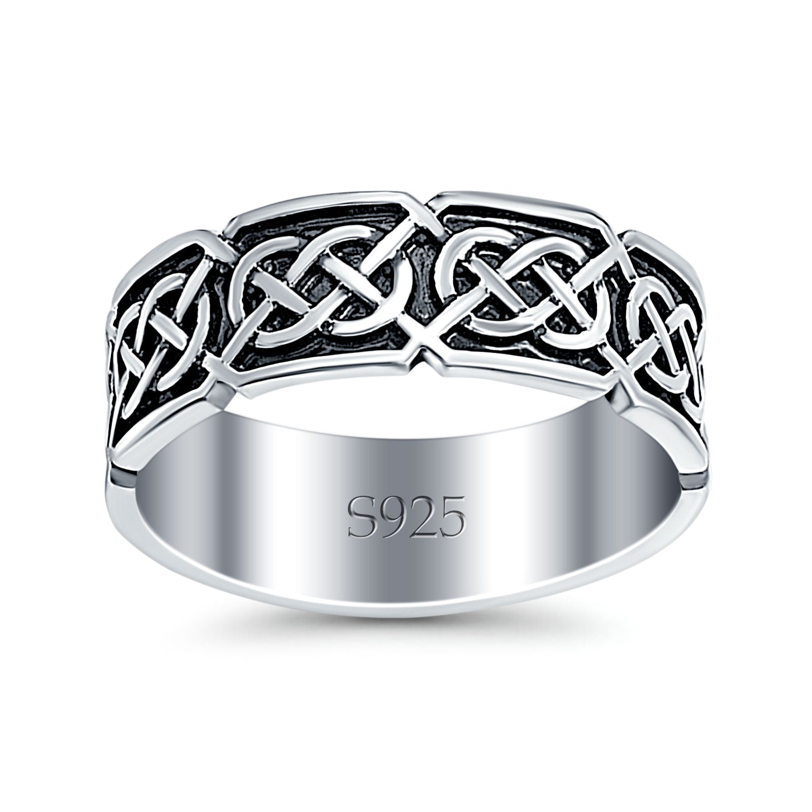 Celtic Oxidized Band Solid 925 Sterling Silver Thumb Ring (7mm)
