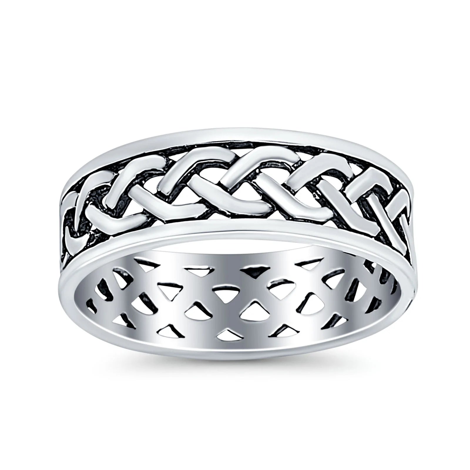 Celtic Ring Oxidized Band Solid 925 Sterling Silver Thumb Ring (8mm)