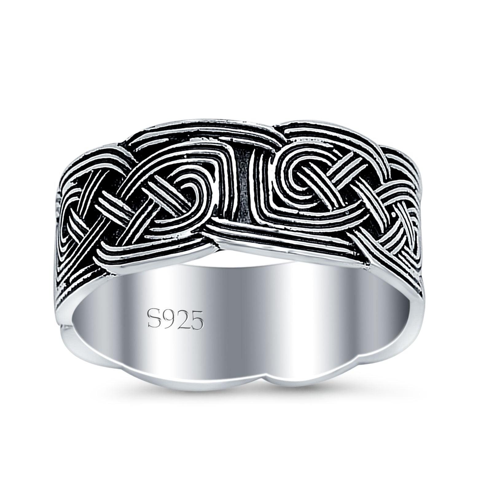 Celtic Oxidized Band Solid 925 Sterling Silver Thumb Ring (9mm)