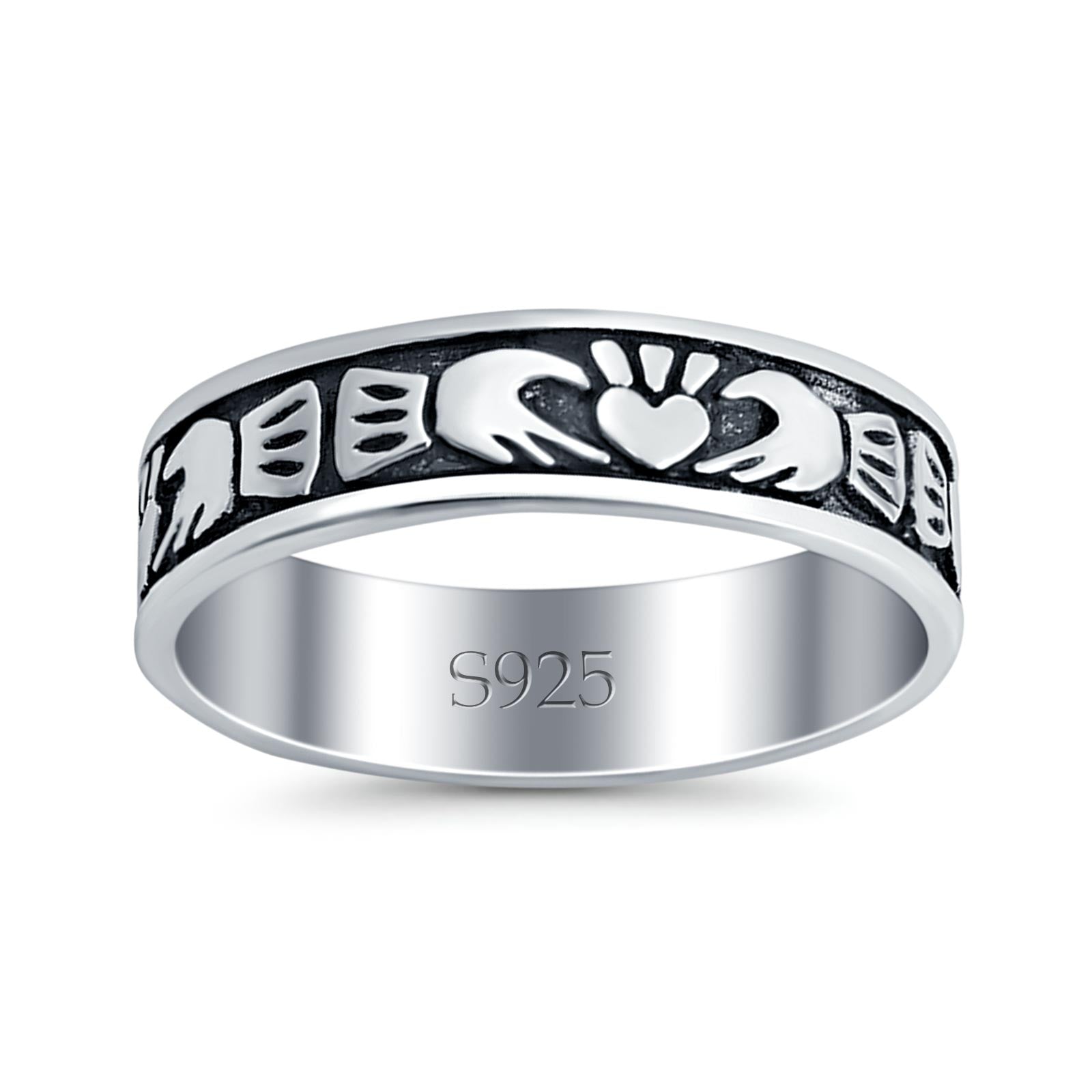 Claddagh Oxidized Band Solid 925 Sterling Silver Thumb Ring (5mm)