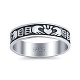 Claddagh Oxidized Band Solid 925 Sterling Silver Thumb Ring (5mm)