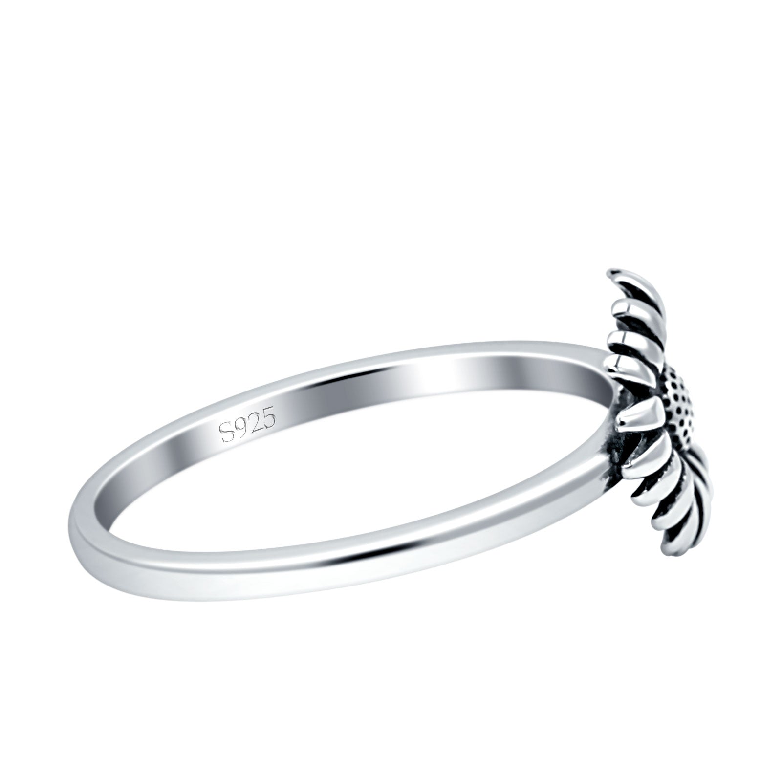 Loves Sunflower Oxidized Trendy Band Solid 925 Sterling Silver Thumb Ring (9.5mm) Wholesale