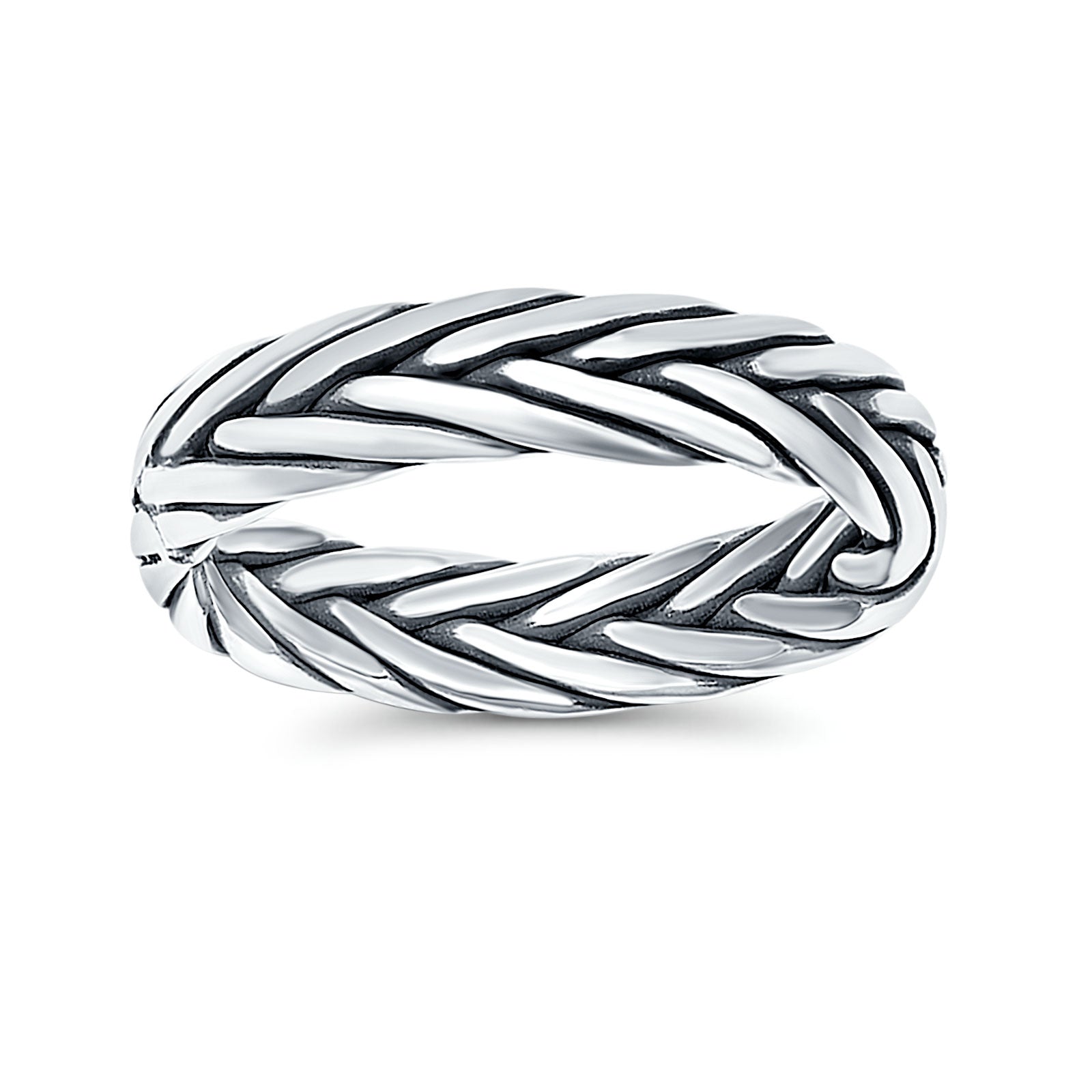 Rounded Braided Oxidized Band Solid 925 Sterling Silver Thumb Ring (5mm)