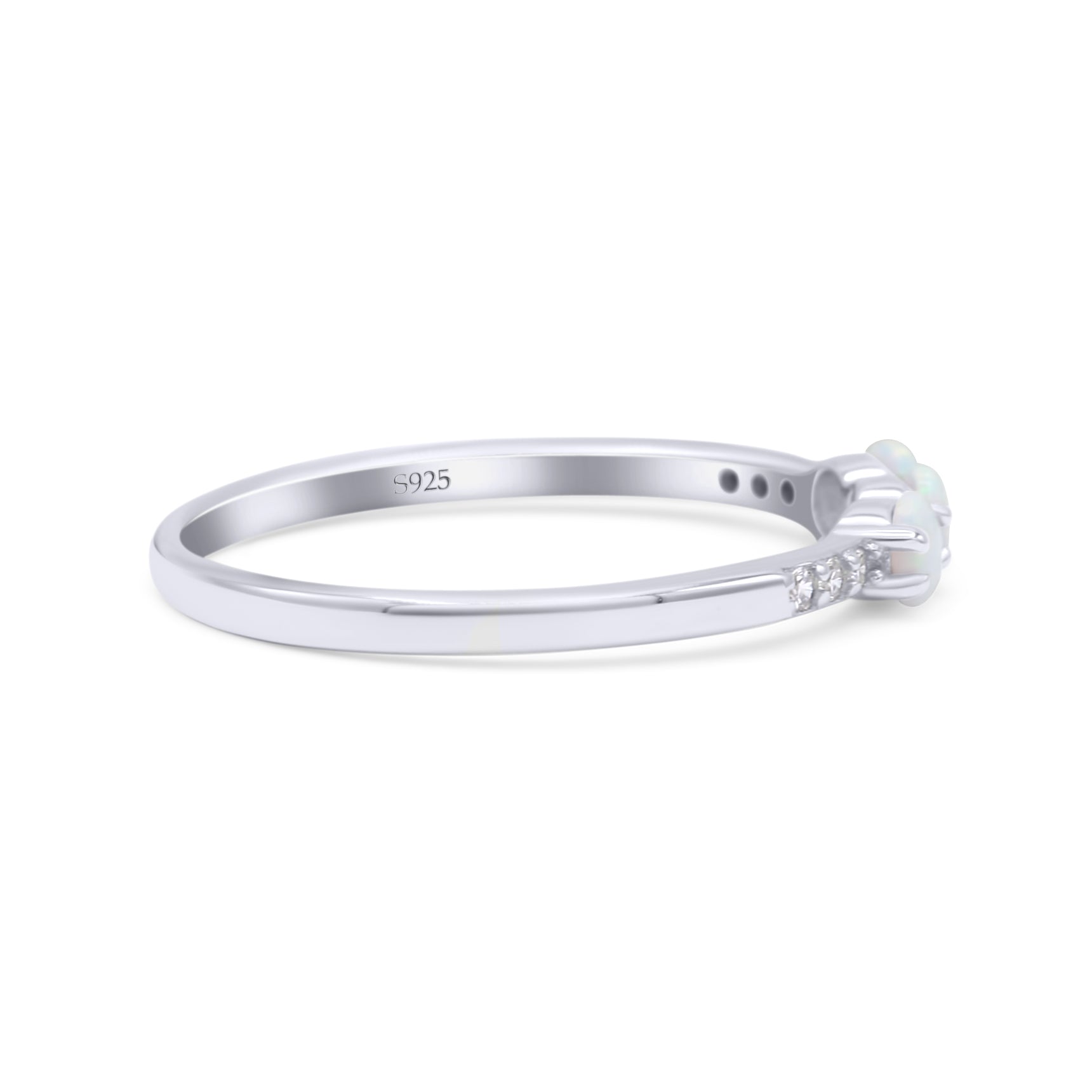 Petite Dainty Three Stone Thumb Ring Round Statement Fashion Ring Lab Created White Opal 925 Sterling Silver