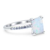 Emerald Cut Art Deco Wedding Ring Lab Created White Opal 925 Sterling Silver