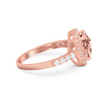 Halo Art Deco Wedding Ring Rose Tone, Simulated Morganite CZ 925 Sterling Silver