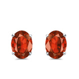 Solitaire Stud Earrings Oval Garnet CZ 925 Sterling Silver-7mmx5mm Wholesale