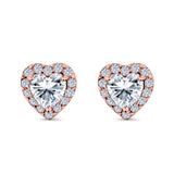 14K Rose Gold Heart Shape Wedding Stud Earrings Simulated Cubic Zirconia (10mm)