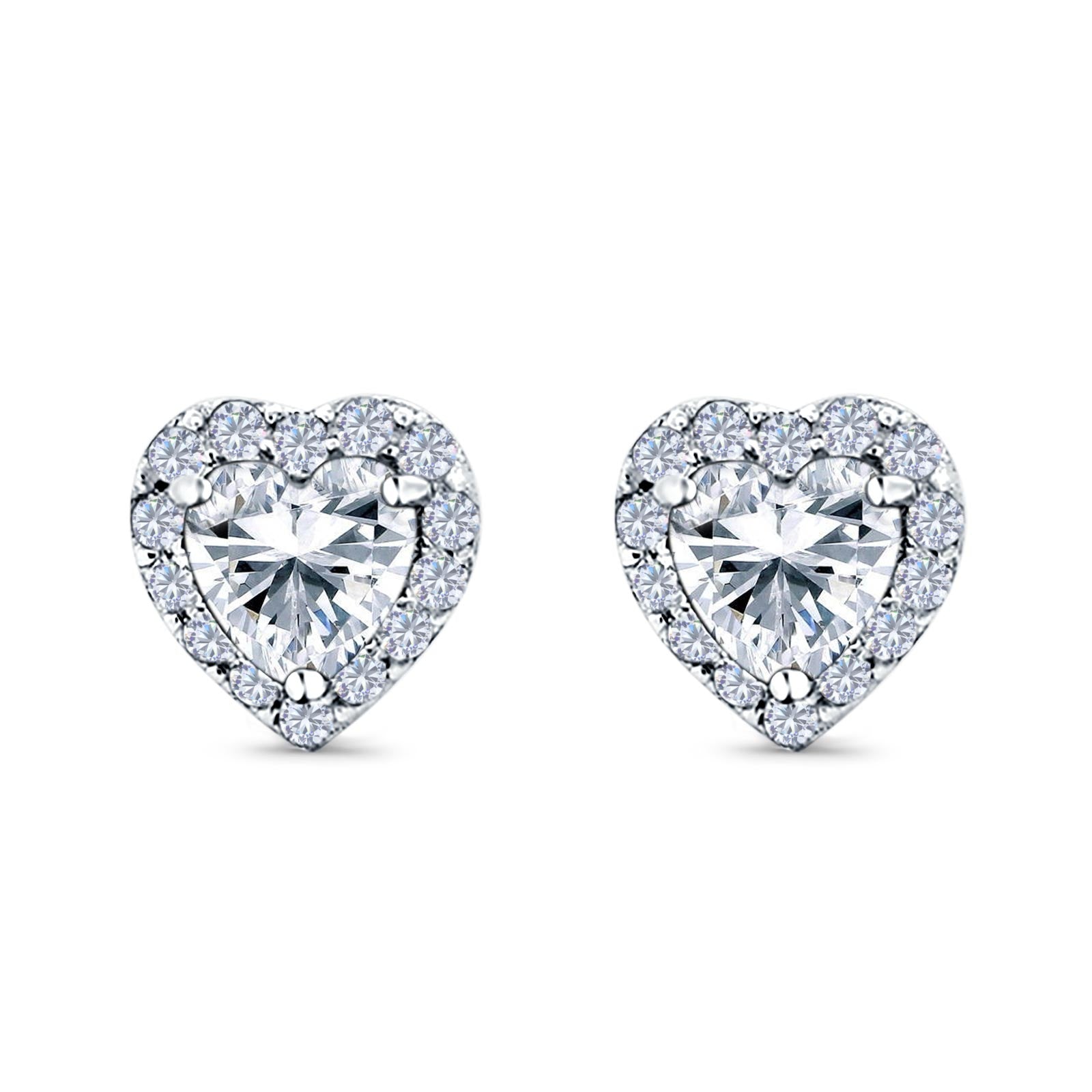 14K White Gold Heart shape Wedding Stud Earrings Simulated Cubic Zirconia (10mm)