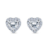 14K White Gold Heart shape Wedding Stud Earrings Simulated Cubic Zirconia (10mm)