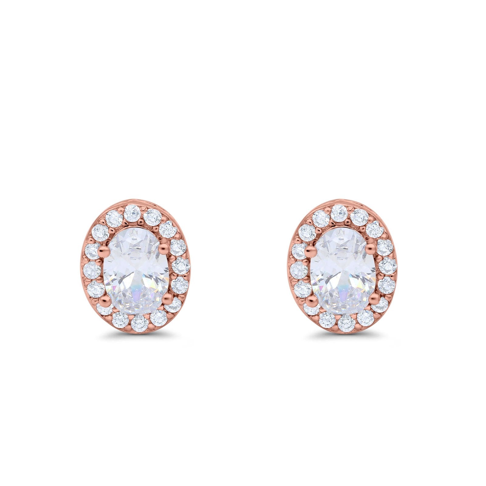 14K Rose Gold Wedding Stud Earrings Oval Simulated Cubic Zirconia (11mm)