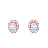 14K Rose Gold Wedding Stud Earrings Oval Simulated Cubic Zirconia (11mm)