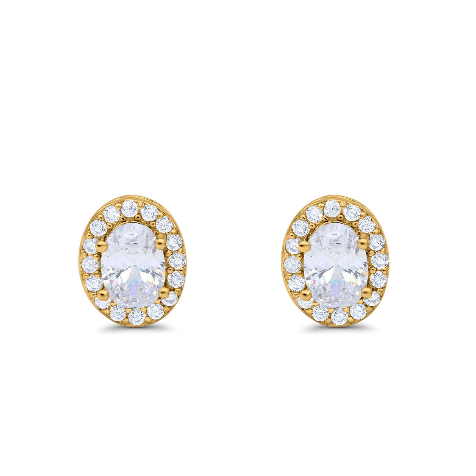14K Yellow Gold Wedding Stud Earrings Oval Simulated Cubic Zirconia (11mm)