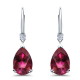 Pear Shape Dangling Leverback Earrings Wedding Simulated Ruby CZ 925 Sterling Silver (22mm)