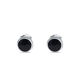 Half Ball Stud Earrings Round Simulated Black Onyx CZ 925 Sterling Silver (6mm-16mm)