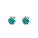 Half Ball Stud Earrings Round Simulated Turquoise CZ 925 Sterling Silver (6mm-16mm)