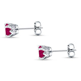Round Hidden Halo Stud Earring Simulated Ruby 925 Sterling Silver Wholesale
