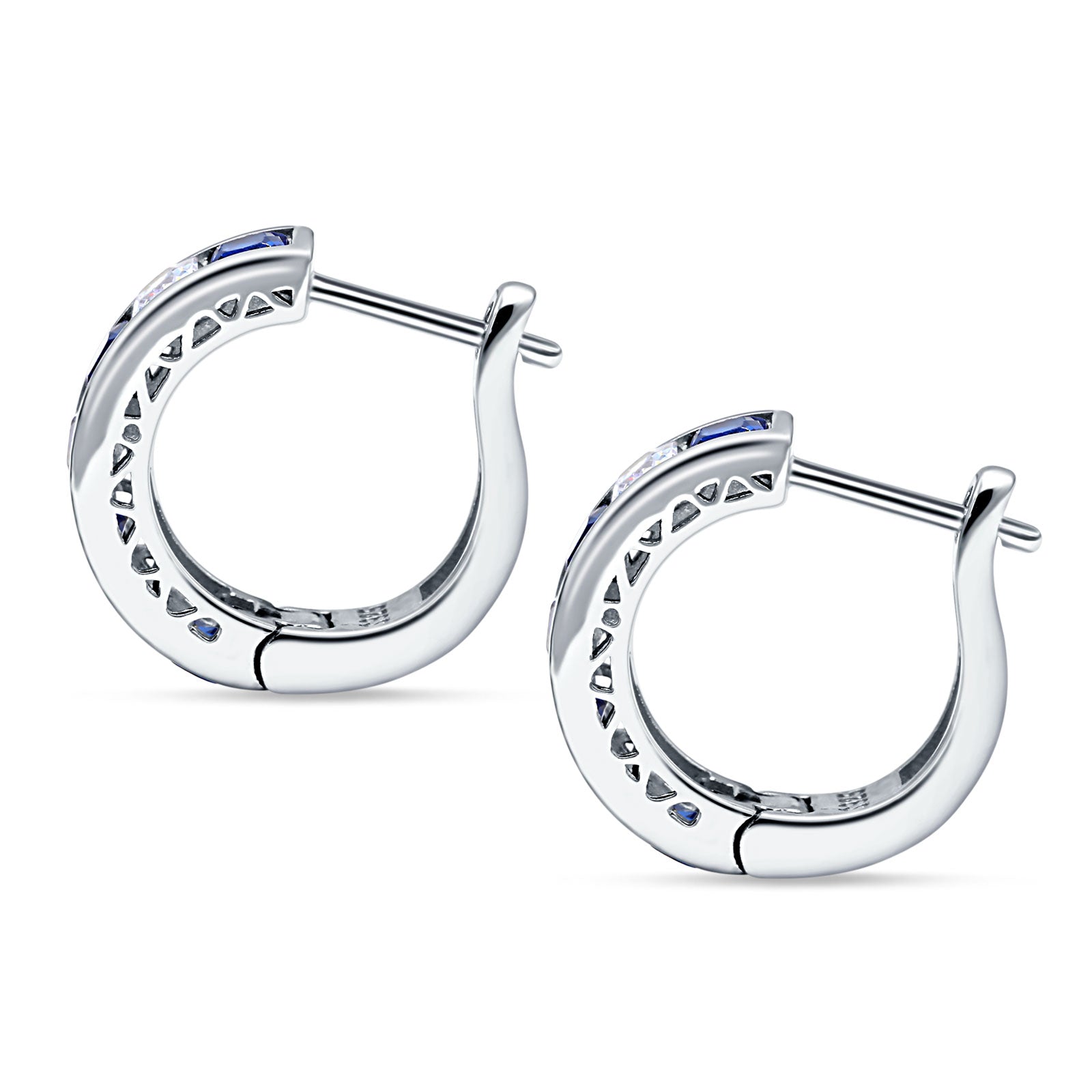 Minimalist Princess Huggie Hoop Earrings Simulated Blue Sapphire 925 Sterling Silver Wholesale