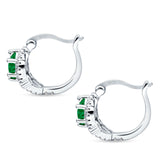 Halo Round Huggie Hoop Earrings Simulated Green Emerald 925 Sterling Silver Wholesale