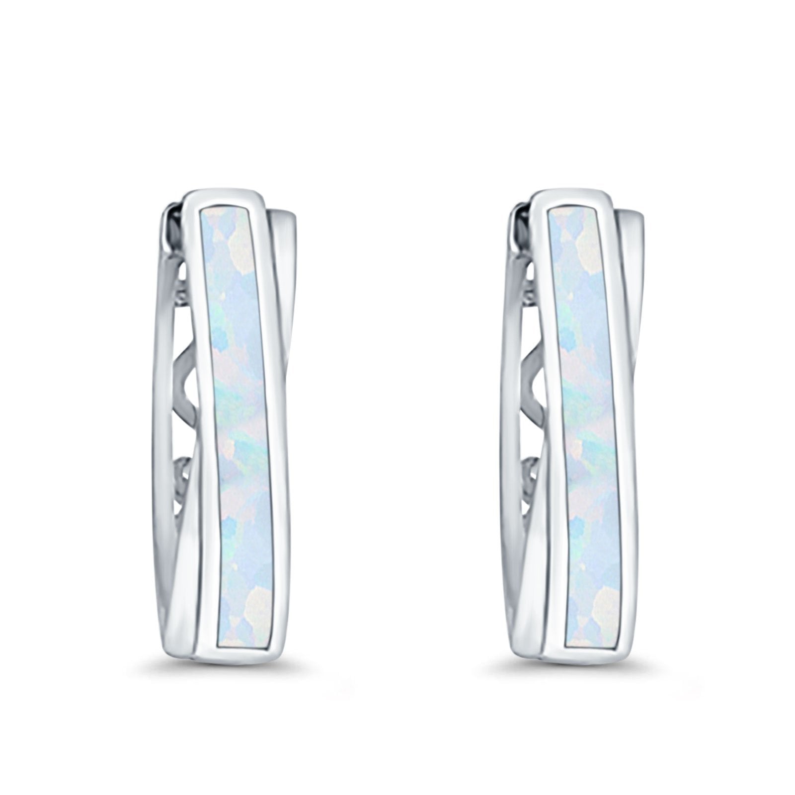 Twist Filigree Hoops Earrings Lab Created White Opal 925 Sterling Silver