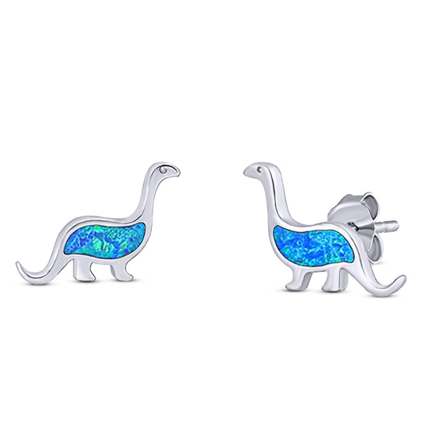Katy Craig Orecchini A Perno In Argento 925 Con Dinosauro E Glitter Blu - 11x6 Mm - Gioiello Regalo Per Bambini E Ragazzi In Confezione Regalo