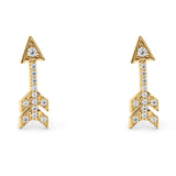 14K Yellow Gold Solid Arrow Love Studs Earring Cubic Zirconia Best Birthday Or Anniversary Gift