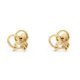 14K Yellow Gold Solid Arrow Heart Love Studs Earring Best Birthday Or Anniversary Valentines Gift