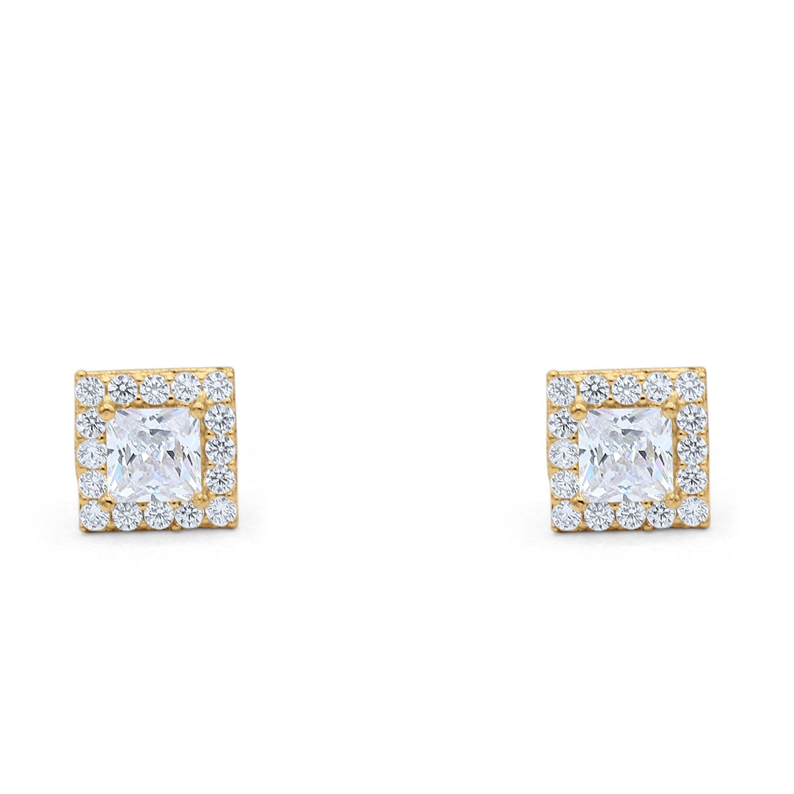 14K Yellow Gold Solid Princess Cut Studs Earring for Women and Girls