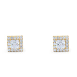 14K Yellow Gold Solid Princess Cut Studs Earring for Women and Girls