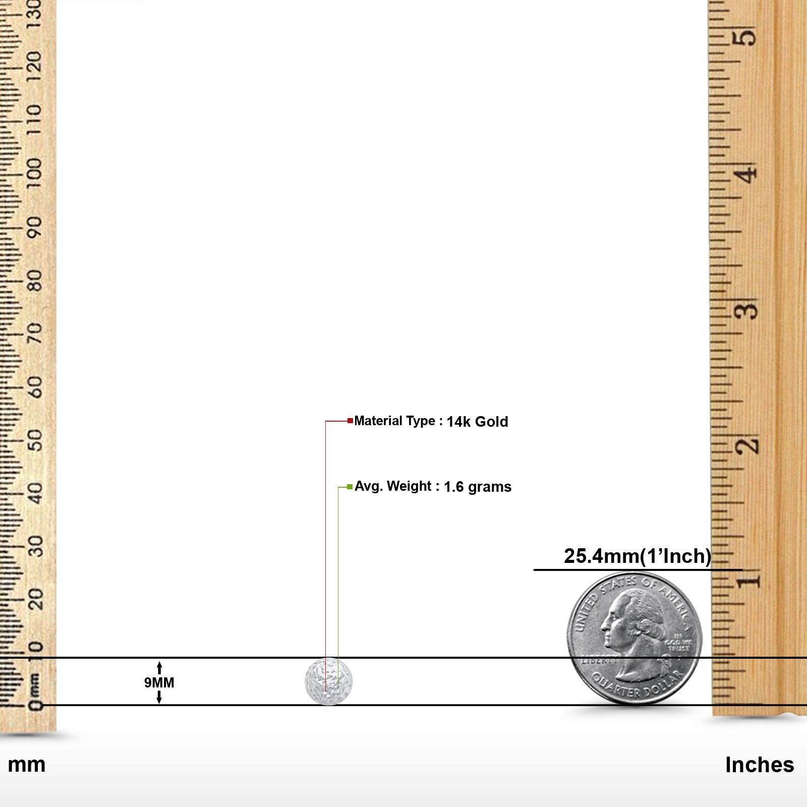 14K White Gold Half Ball Earrings DC Style 9mm