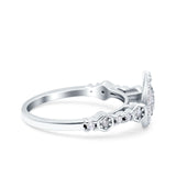 Teardrop Art Deco Ring Pear Wedding Band Round Pave Simulated Cubic Zirconia 925 Sterling Silver (10mm)