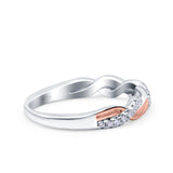 Half Eternity Rope Ring Wedding Band Round Pave Two Tone, Simulated CZ 925 Sterling Silver (4mm)