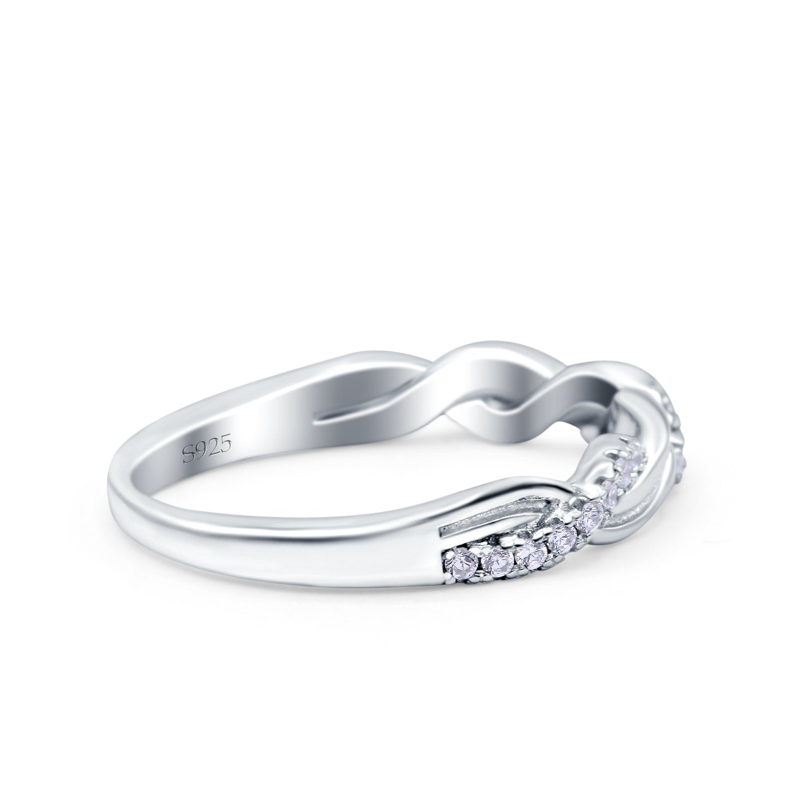 Half Eternity Rope Ring Wedding Band Round Pave Simulated CZ 925 Sterling Silver (4mm)