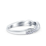 Half Eternity Rope Ring Wedding Band Round Pave Simulated CZ 925 Sterling Silver (4mm)