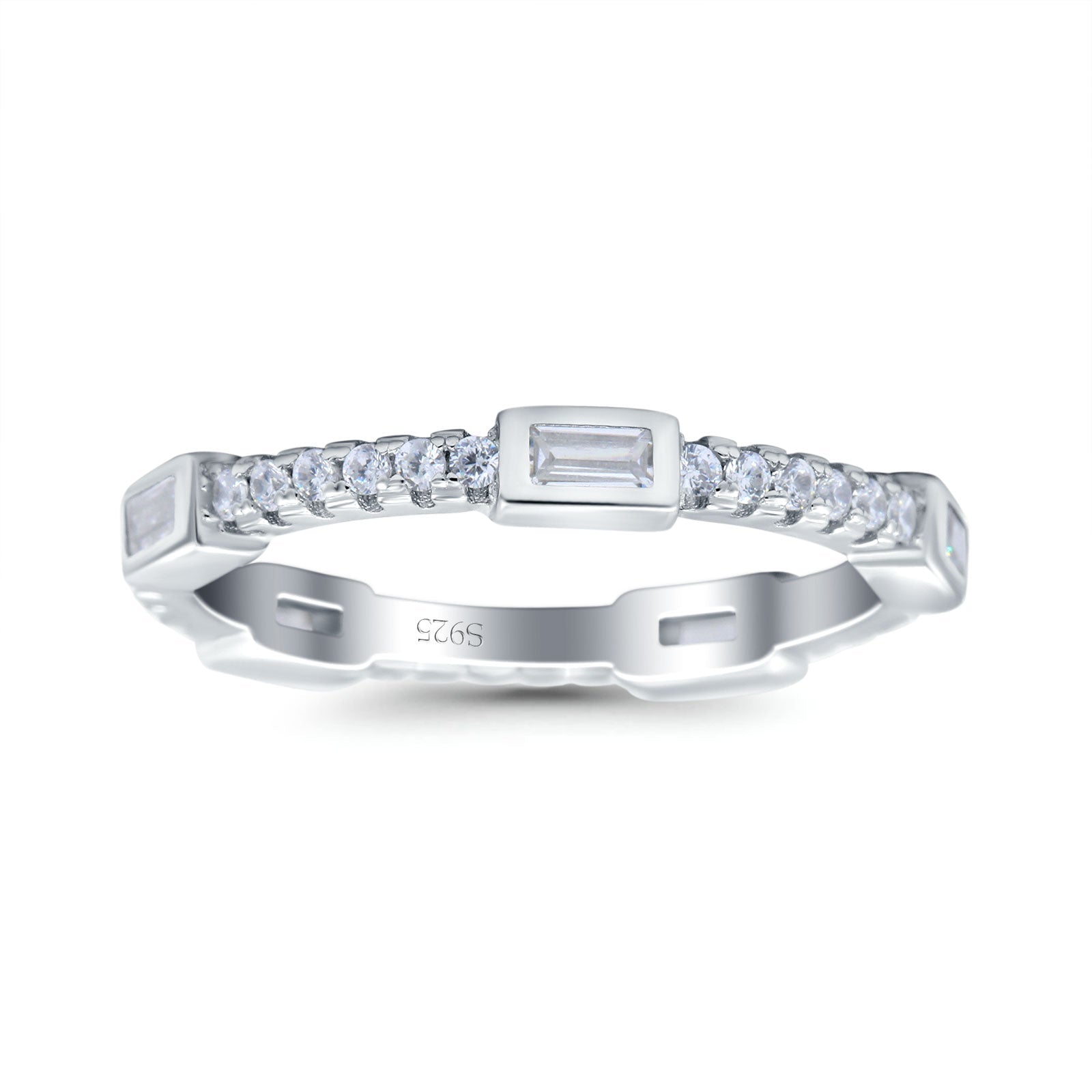 Full Eternity Ring Wedding Engagement Band Baguette Round Simulated Cubic Zirconia 925 Sterling Silver