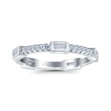 Full Eternity Ring Wedding Engagement Band Baguette Round Simulated Cubic Zirconia 925 Sterling Silver