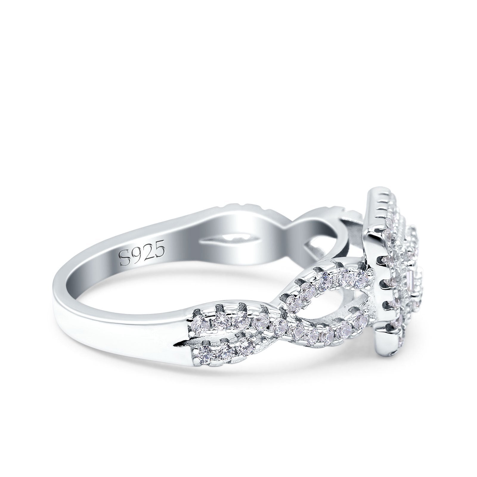 Halo Art Deco Ring Square Wedding Infinity Band Pave Simulated Cubic Zirconia 925 Sterling Silver (10mm)