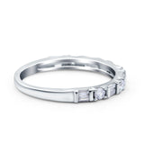 Half Eternity Ring Wedding Engagement Band Baguette Round Pave Simulated CZ 925 Sterling Silver (2mm)
