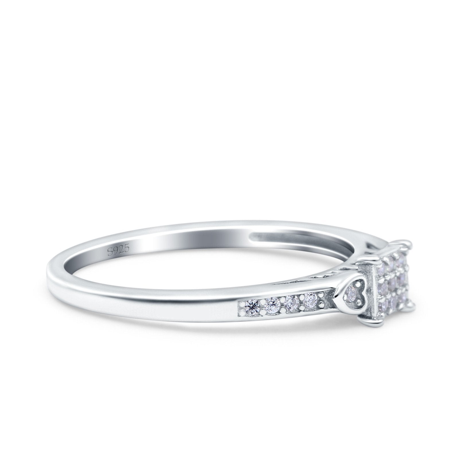 Fashion Heart Promise Ring Wedding Band Pave Simulated Cubic Zirconia 925 Sterling Silver (5mm)