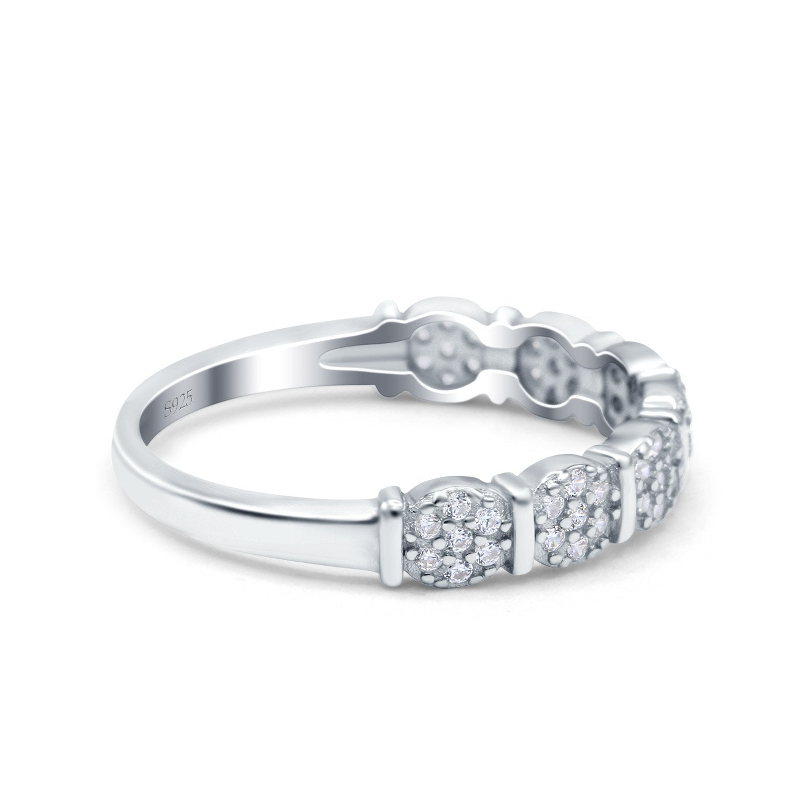 Half Eternity Ring Wedding Band Round Pave Simulated Cubic Zirconia 925 Sterling Silver (4mm)