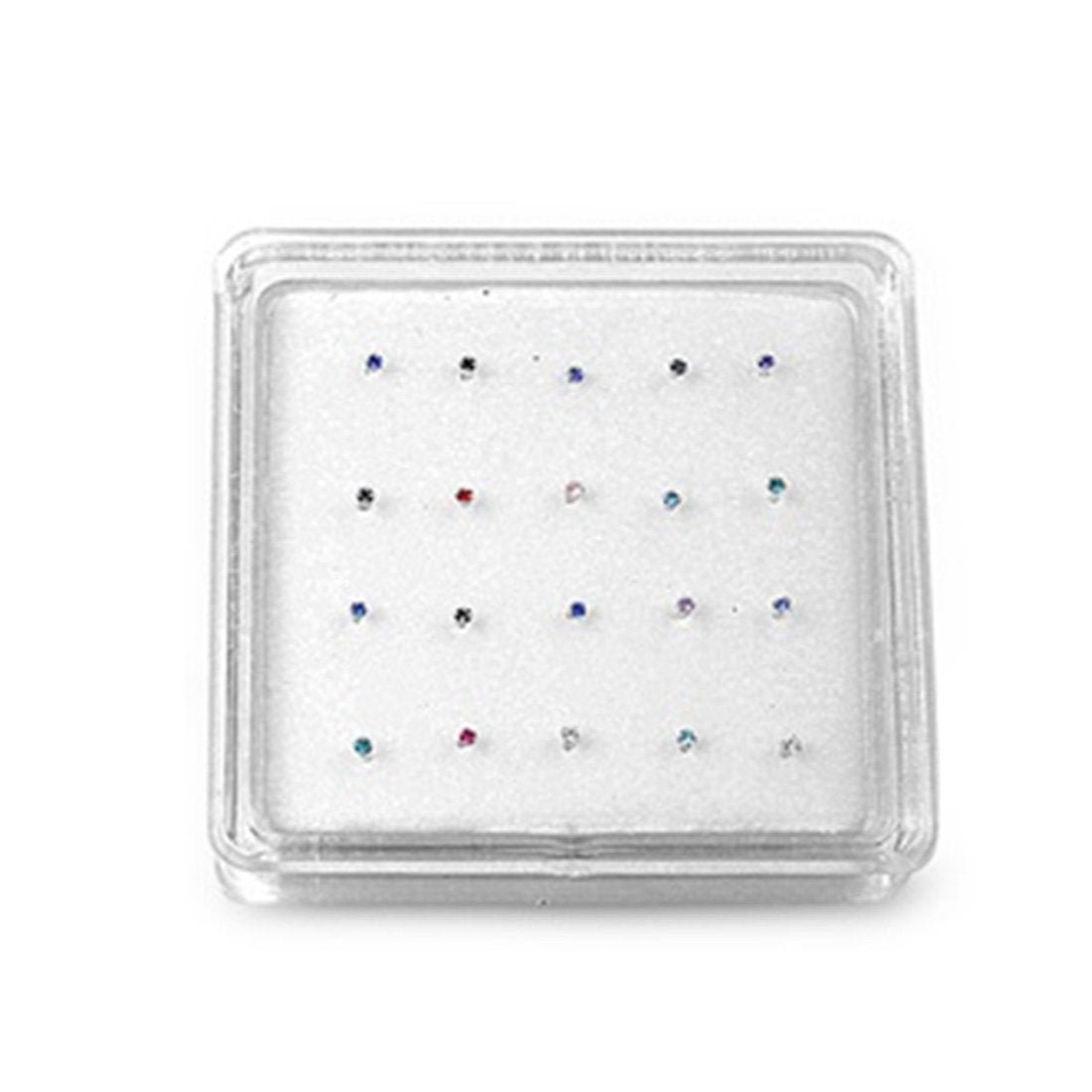 Nose Stud Color Simulated Cubic Zirconia Ball End 925 Sterling Silver 1.8mm-(20 Nose Studs in a Box)