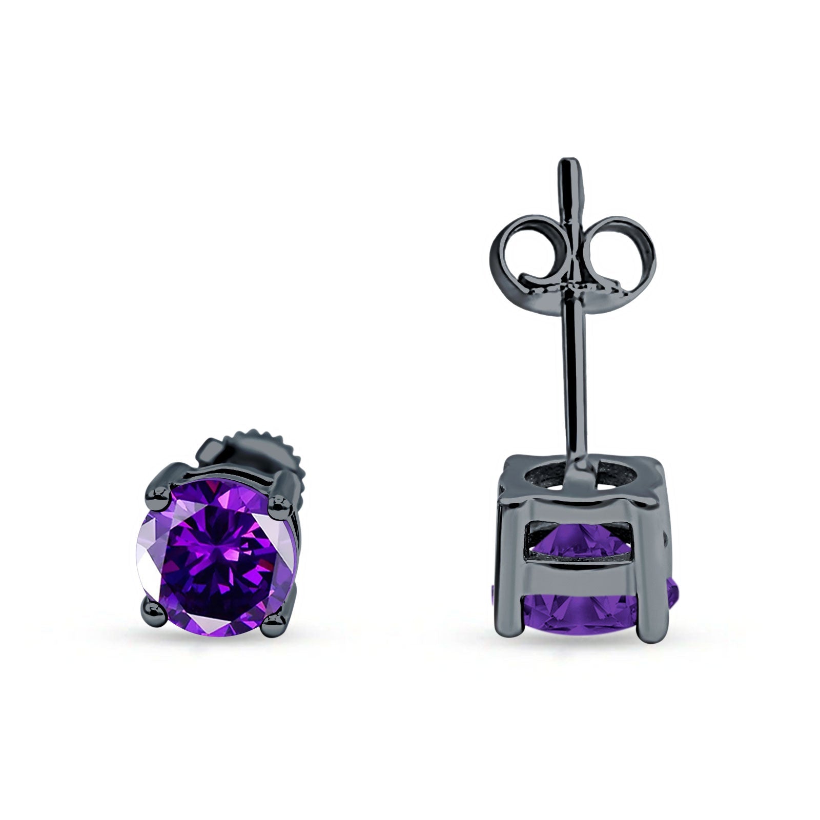 Solitaire Stud Earring Amethyst CZ Black Tone 925 Sterling Silver Wholesale