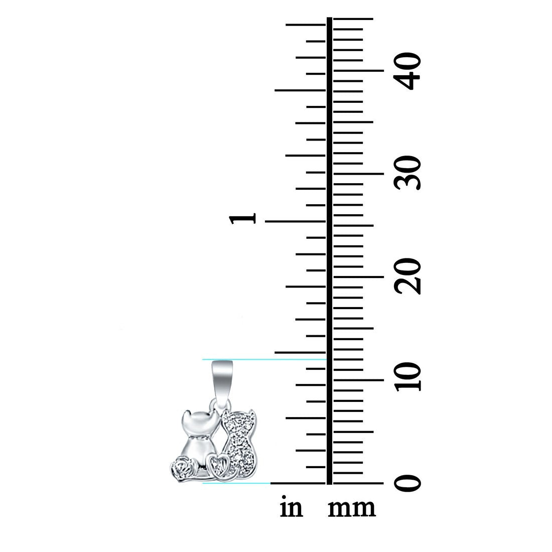 Cat Pendant Round Micro Pave Simulated Cubic Zirconia 925 Sterling Silver (12mm)