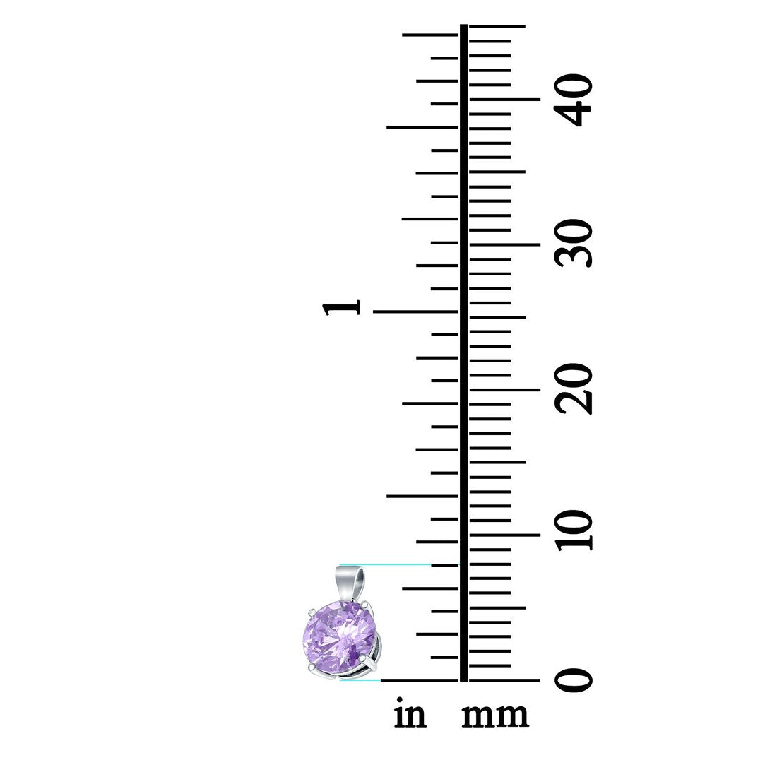 Round Simulated Lavender CZ Charm Pendant 925 Sterling Silver (8mm)