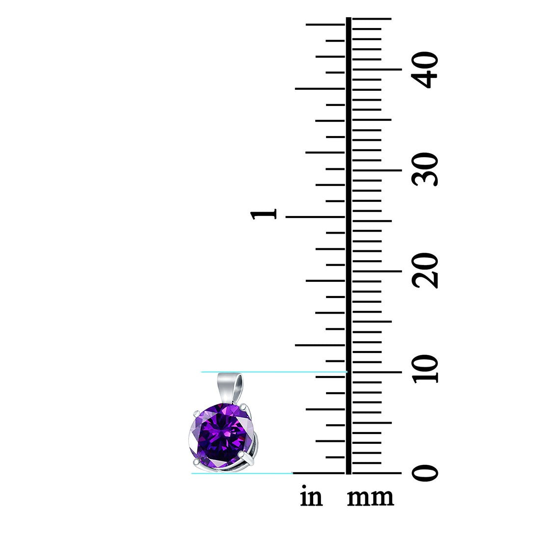 Simulated Amethyst Cubic Zirconia Round Charm Pendant 925 Sterling Silver (10mm)