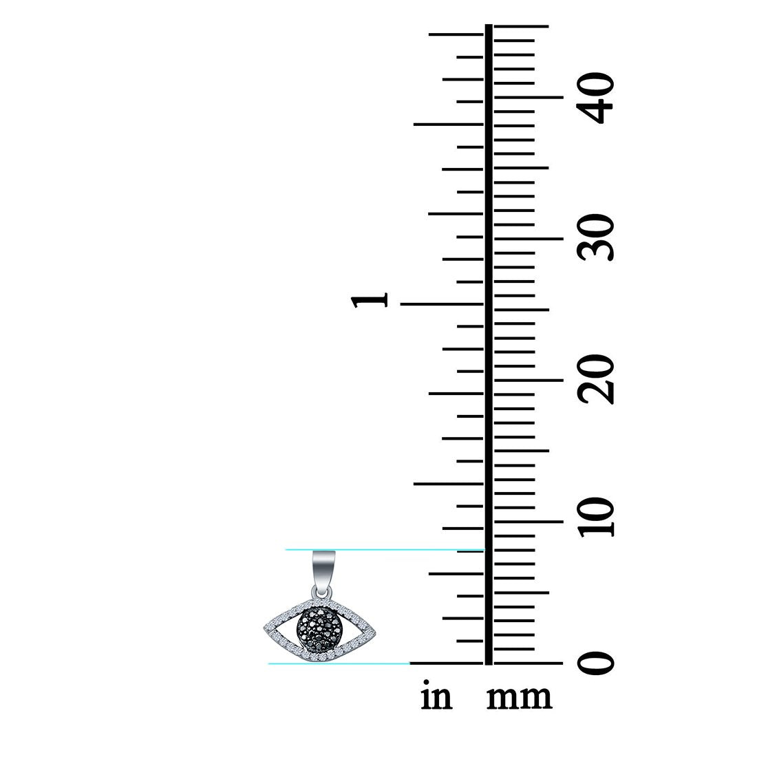 Eye Charm Pendant Simulated Cubic Zirconia & Black CZ 925 Sterling Silver (8mm)