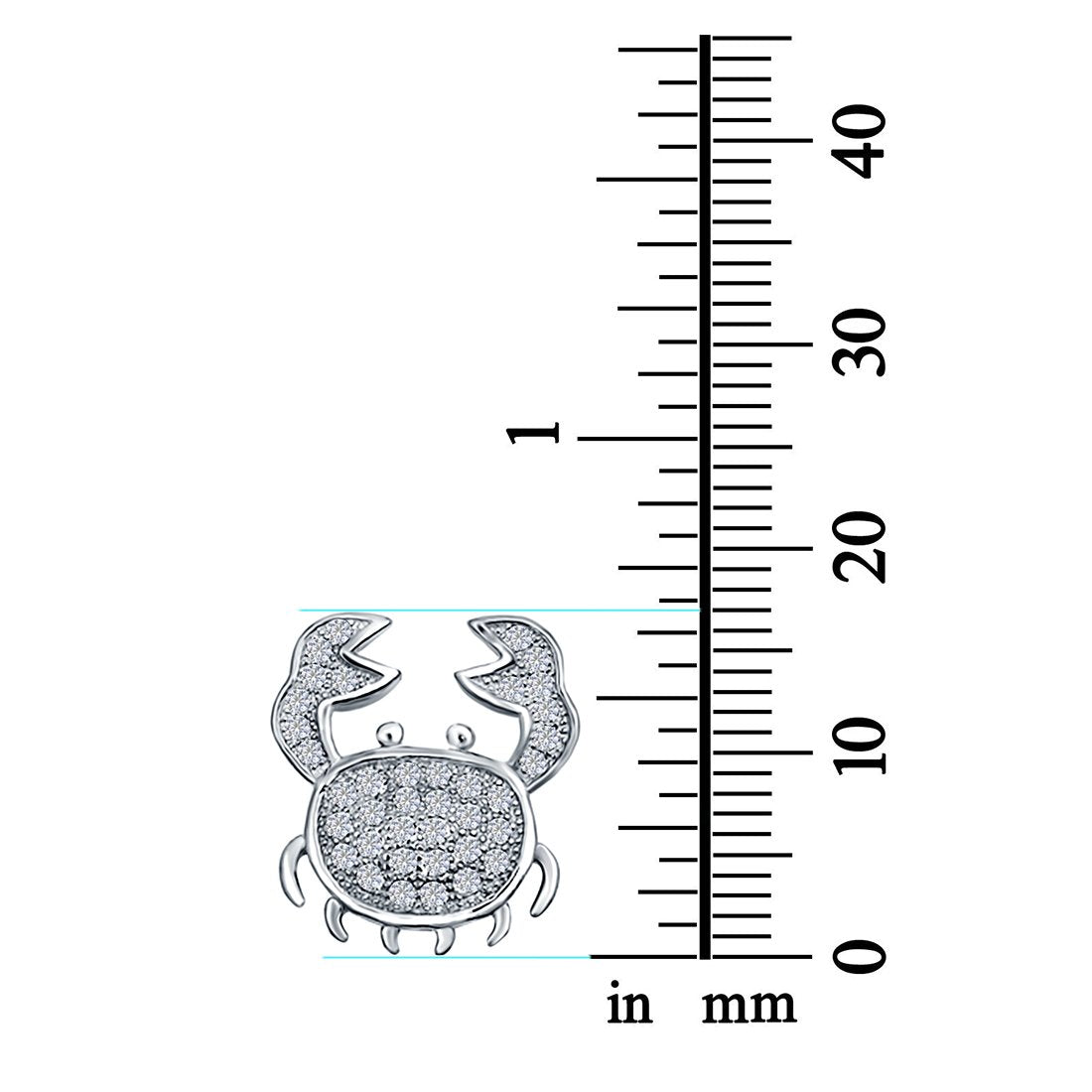 Crab Pendant Charm Simulated Cubic Zirconia 925 Sterling Silver (17mm)